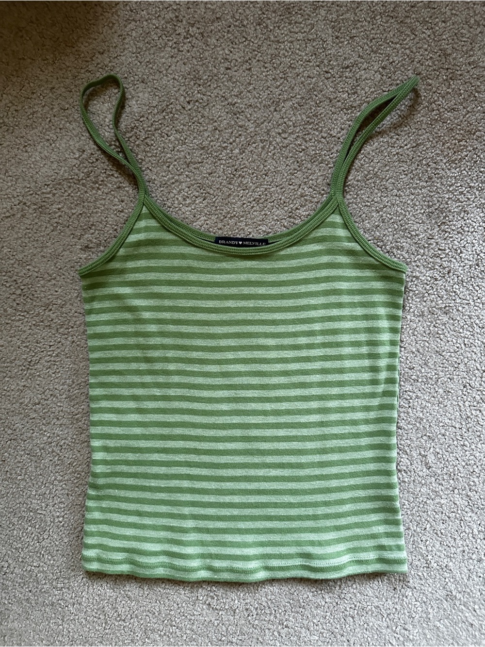 Brandy Melville Light Green Striped Ribbed Tank
